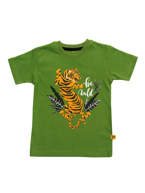 

Kid Studio Boys Olive Green Printed Round Neck T-shirt