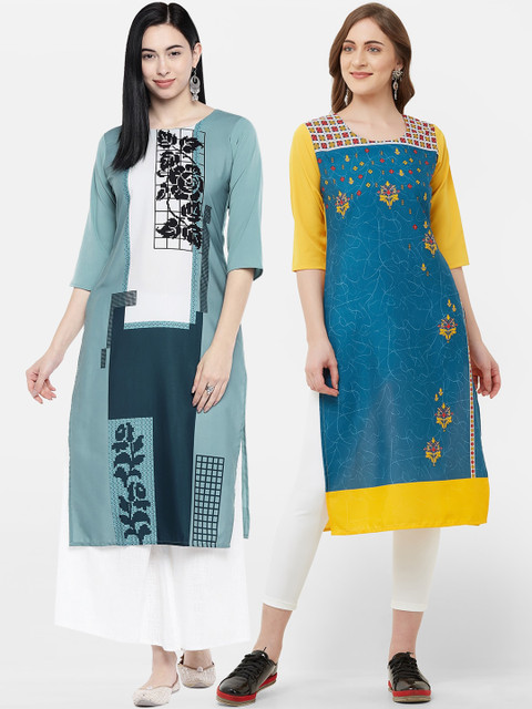 

7Threads Women Pack of 2 Multicoloured Printed Straight Kurtas, Multi