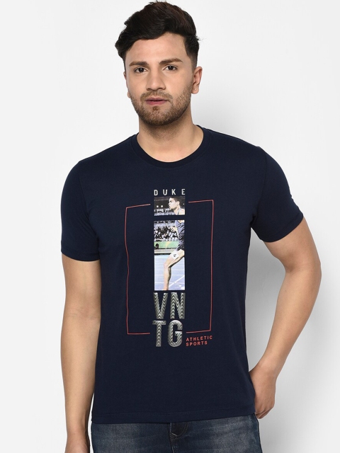 

Duke Men Blue Striped Round Neck T-shirt