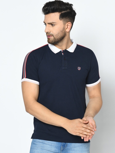 

Duke Men Navy Blue Solid Polo Collar T-shirt
