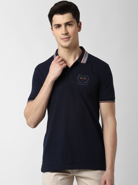 

Peter England Casuals Men Navy Blue Solid Polo Collar T-shirt