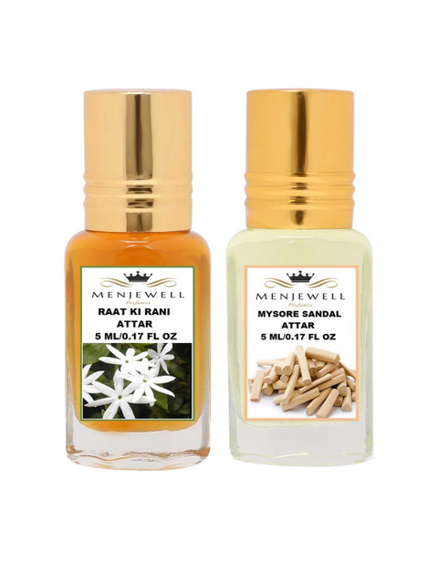 

Menjewell Unisex Green Pack Of 2 Raat-Ki-Rani & Mysore Sandal Attar 10 ml