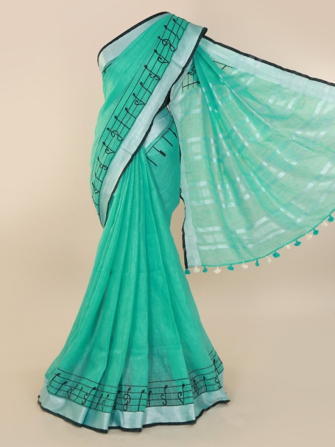 

Pothys Green Solid Linen Blend Saree