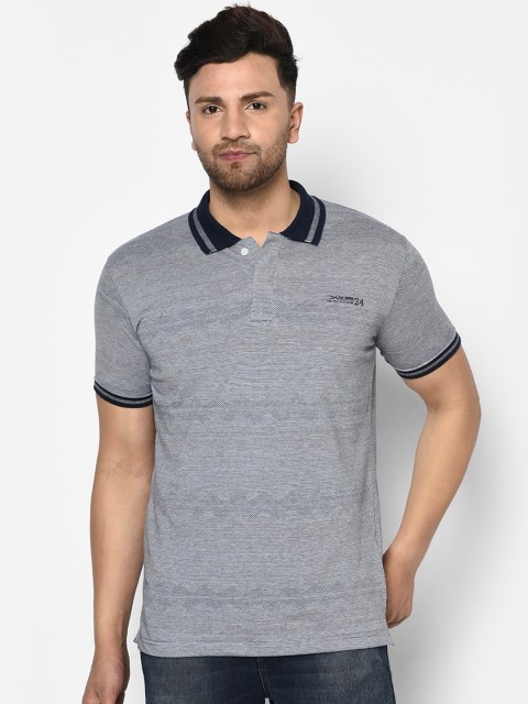 

Duke Men Blue Striped Polo Collar T-shirt