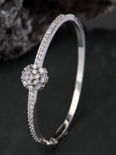 

ANIKAS CREATION Silver Plated White AD Studded Handcrafted Bangle-Style Bracelet