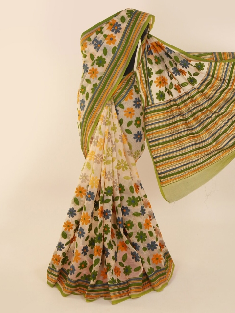 

Pothys Cream-Coloured Embroidered Supernet Saree