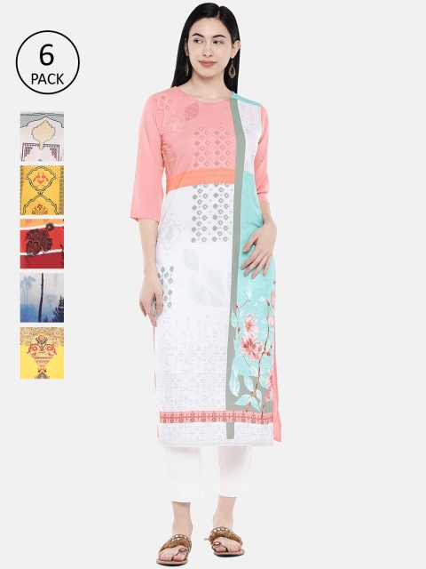7Threads Women Multicoloured Pack of 6 Printed Straight Kurtas, Multi