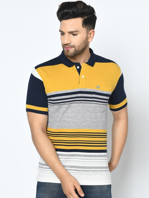 

Duke Men Yellow Striped Polo Collar T-shirt