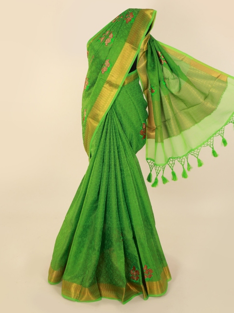 

Pothys Green Printed Cotton Blend Saree