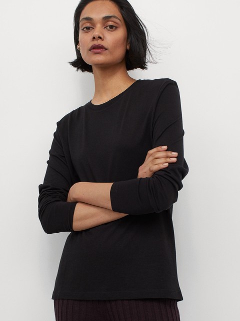 

H&M Women Black Long-Sleeved Jersey Top