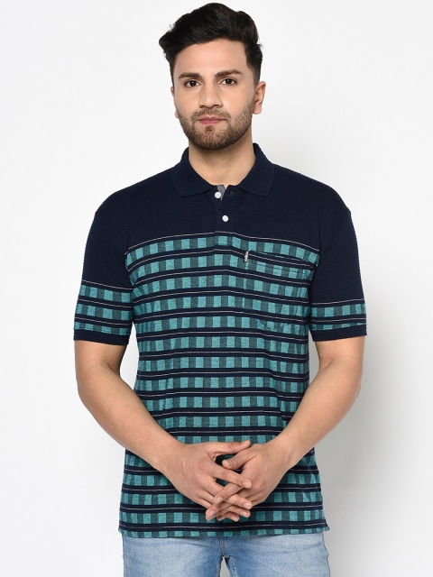 

Duke Men Blue Checked Polo Collar T-shirt