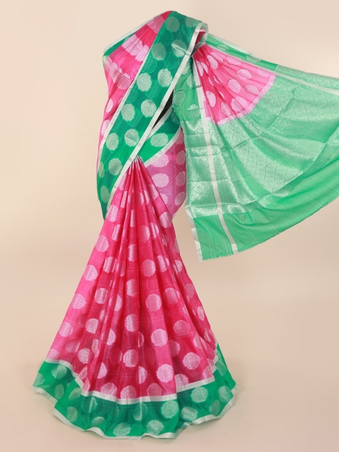 

Pothys Pink & Green Cotton Blend Woven Design Saree