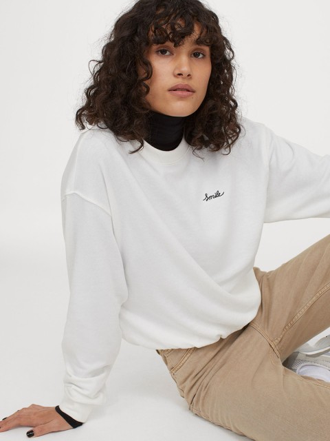 

H&M Women White & Black Solid Sweatshirt