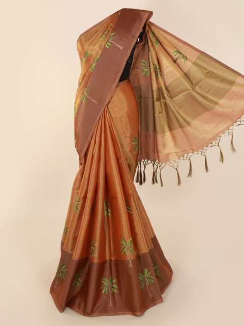 

Pothys Rust Brown Embroidered Tissue Saree