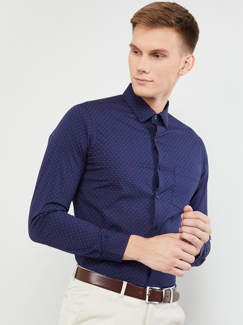 

max Men Navy Blue Regular Fit Printed Casual Shirt