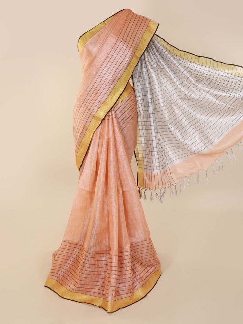 

Pothys Peach-Coloured Striped Linen Blend Saree