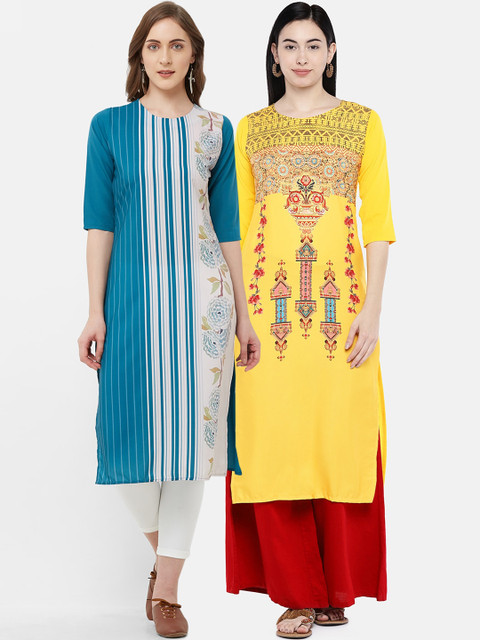 

7Threads Women Pack of 2 Multicoloured Printed Straight Kurtas, Multi