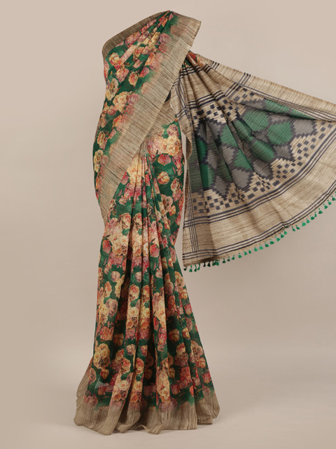 

Pothys Green Printed Jute Silk Saree