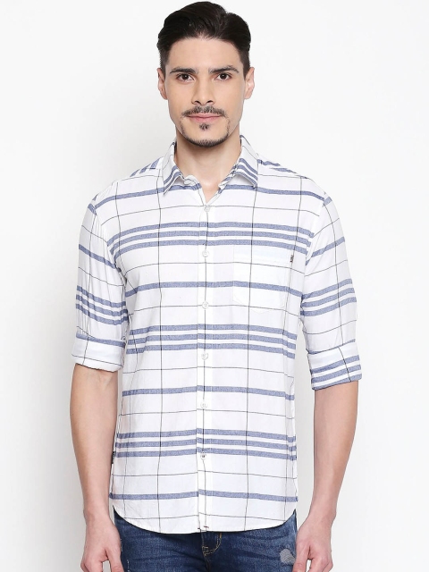 

Mufti Men White & Blue Slim Fit Checked Casual Shirt