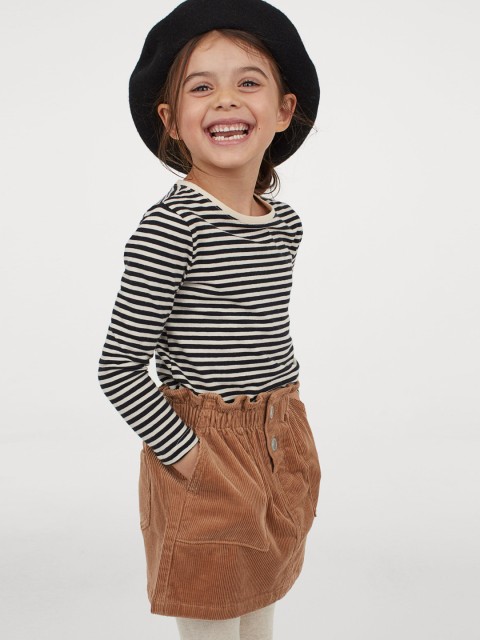 

H&M Girls Beige Solid Cotton Corduroy Skirt