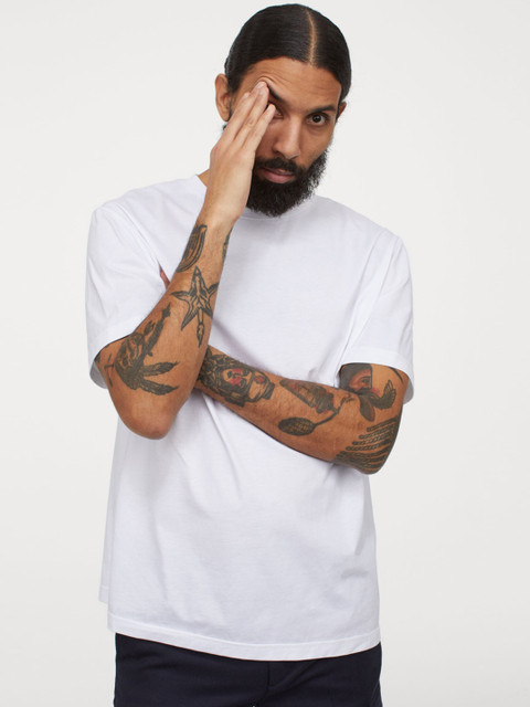 

H&M Men White Solid Pima Cotton T-shirt