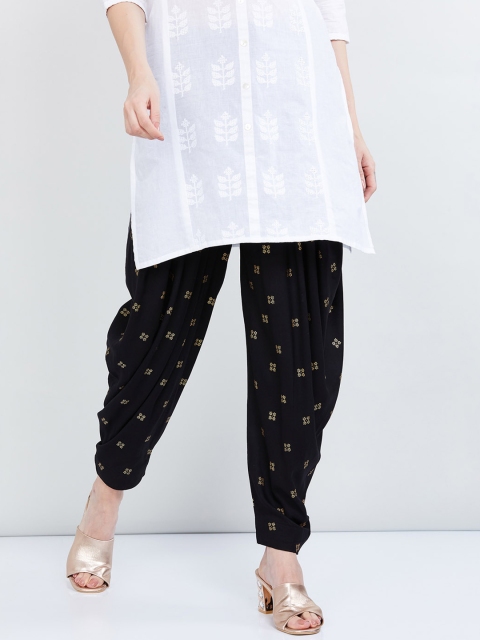 

max Women Black & Gold-Colour Printed Patiala Pants