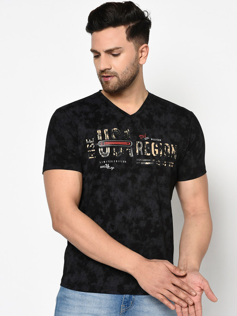

Duke Men Black Solid V-Neck Cotton T-shirt