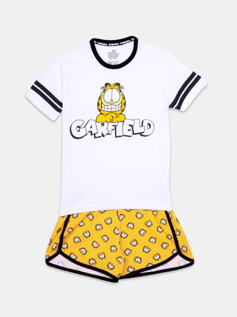 

Nap Chief Girls White & Yellow Garfield Printed Sustainable Night Suit