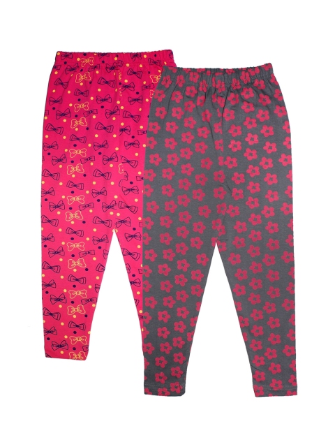 

KiddoPanti Girls Pack Of 2 Printed Ankle-Length Leggings, Fuchsia