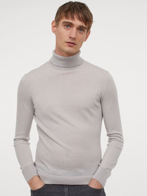 

H&M Men Grey Solid Wool Sustainable Jumper Muscle Fit
