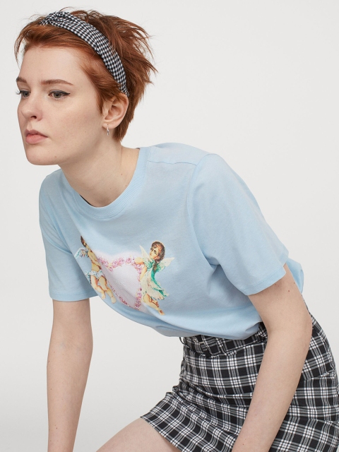 

H&M Women Blue Printed T-shirt