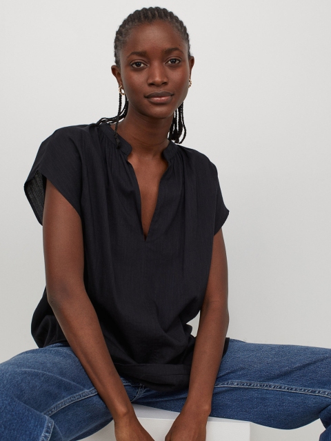 

H&M Women Black Solid V-neck Blouse