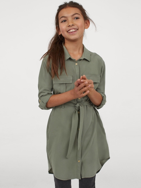 

H&M Girls Olive Green Solid Shirt Dress