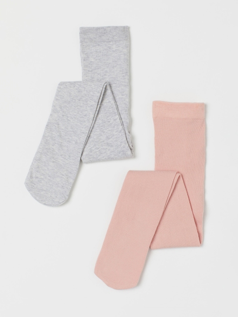 

H&M Girls Pink & Grey Solid 2-Pack Fine-Knit Tights