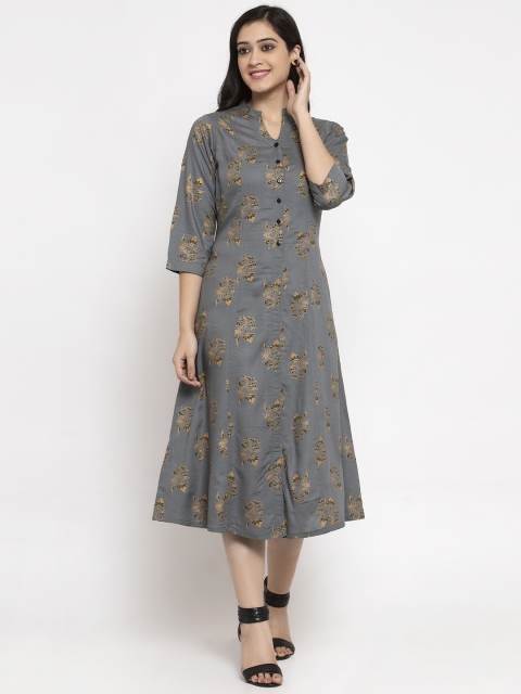 

Ayaany Women Grey Printed A-Line Dress