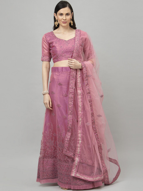 

DIVASTRI Women Pink Embellished Semi-Stitched Lehenga & Unstitched Blouse with Dupatta