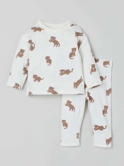 

H&M Girls White Printed 2-Piece Cotton Set