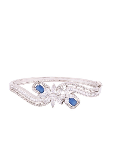 

Voylla Silver-Plated White & Blue CZ-Studded Bangle-Style Bracelet