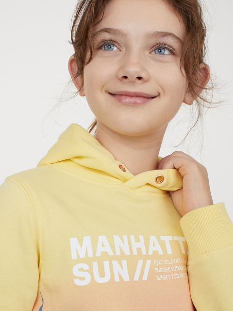 

H&M Girls Yellow Printed Hoodie