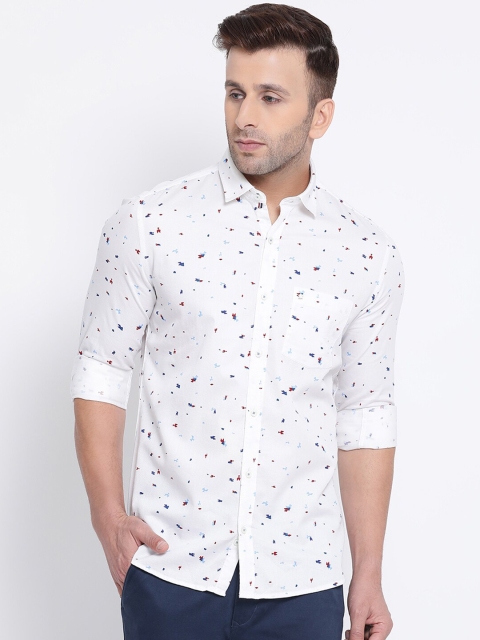 

Turtle Men White Slim Fit Printed Casual Shirt