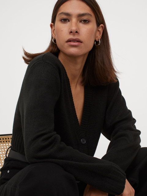 

H&M Women Black Short Cardigan