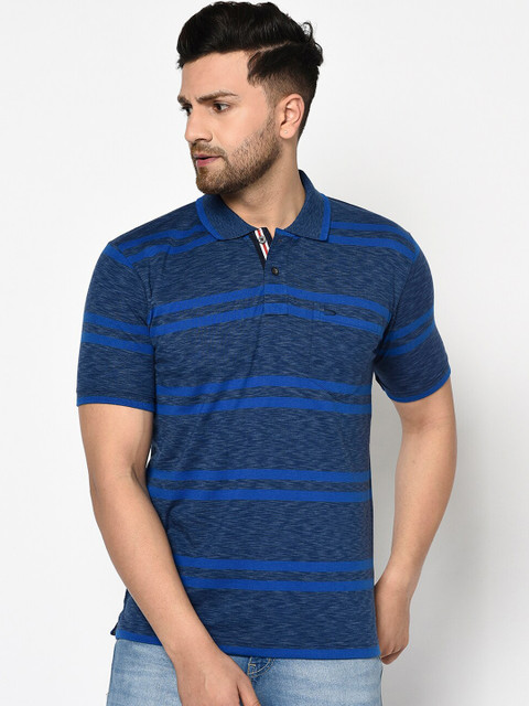 

Duke Men Blue Striped Polo Collar T-shirt