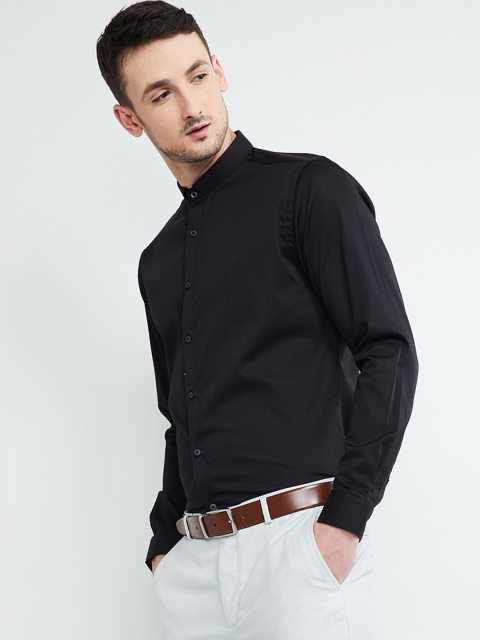 

max Men Black Slim Fit Solid Casual Shirt