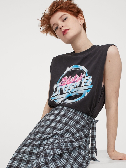 

H&M Women Blue & White Checked Flounced Wrapover Skirt