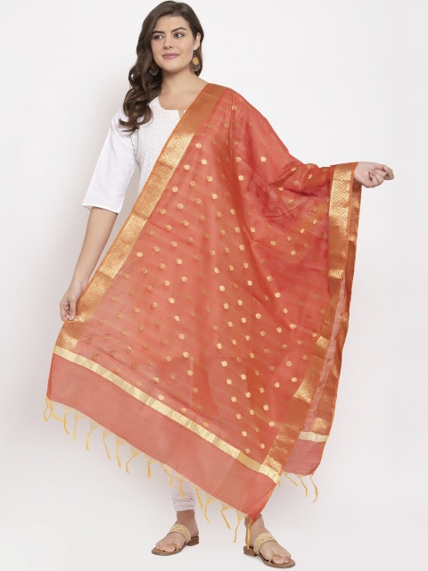 

LOOM LEGACY Women Red & Gold-Coloured Woven Design Banarasi Jacquard Dupatta