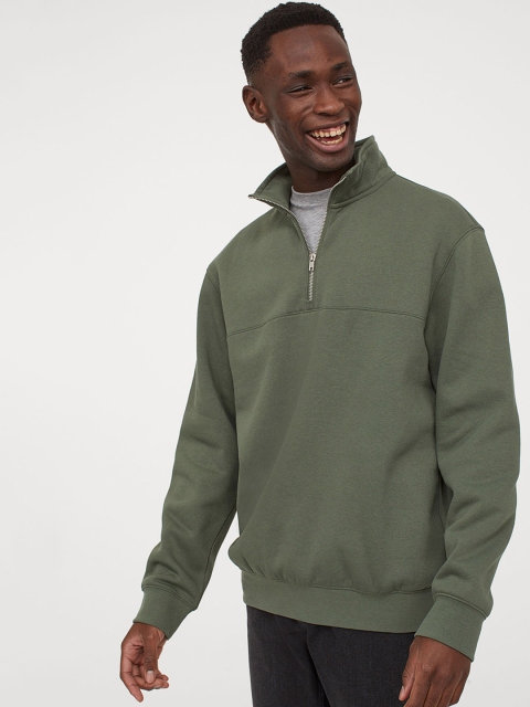 

H&M Men Olive Green Solid Sweatshirt Relaxed Fit