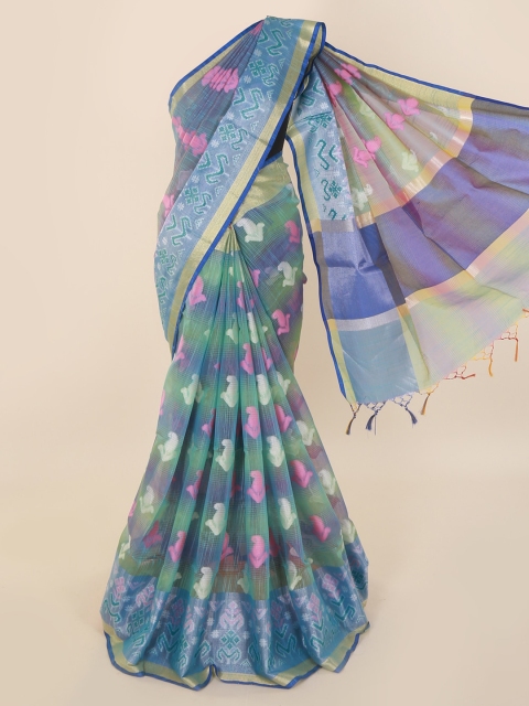 

Pothys Blue & Pink Cotton Blend Printed Saree