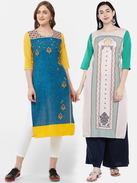 

7Threads Women Pack of 2 Multicoloured Printed Straight Kurtas, Multi