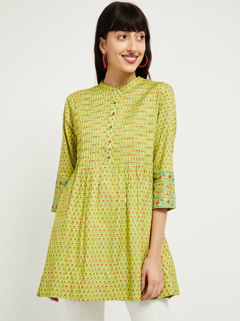 

max Women Yellow Printed A-Line Top