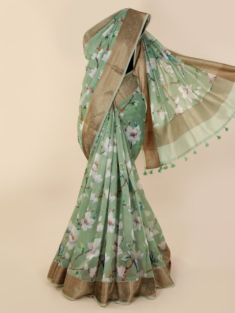 

Pothys Olive Green Embroidered Cotton Blend Saree